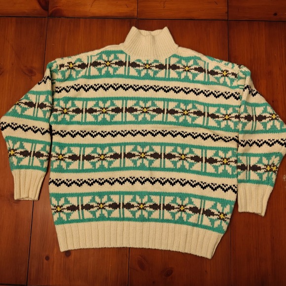 American Eagle Outfitters Sweaters - American Eagle Fair Isle Mock Neck Oversized Chunky Knit Sweater Cream Womens XS